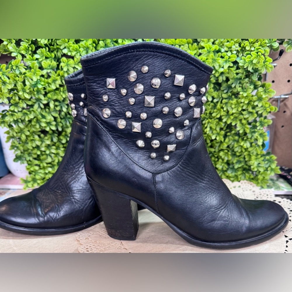 Italian Leather Moto Studded Booties
